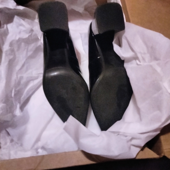 ZARA Black Patent Leather Block Heels Gold Band Pointed Toes 2-5/8" Heel US 7.5 - Picture 13 of 15